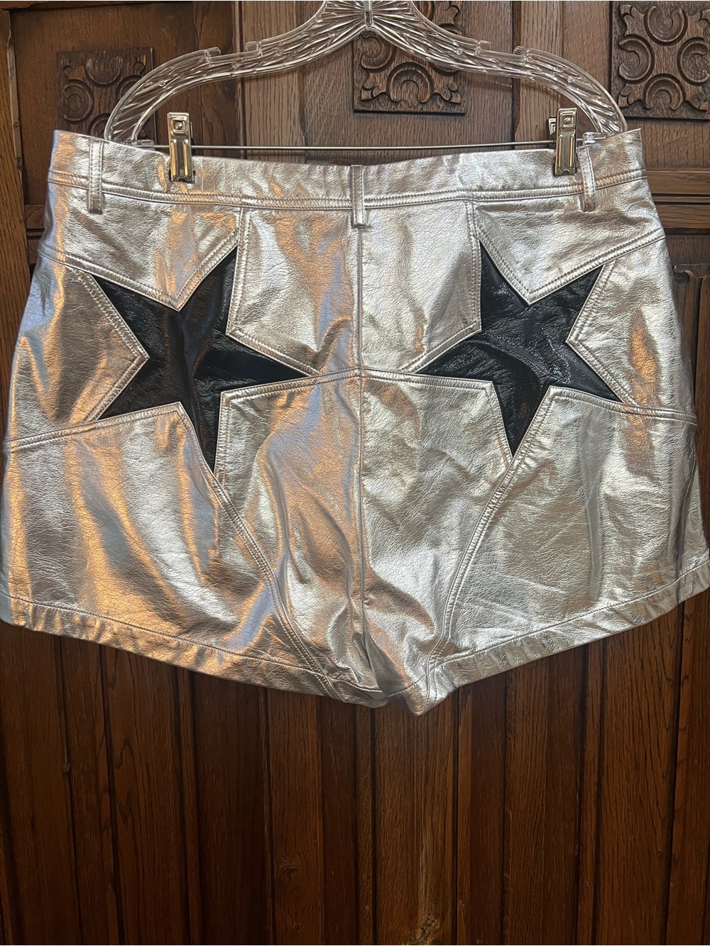 Nasty Gal Faux Leather Metallic Star Bum Shorts Size 14